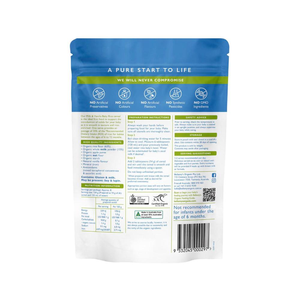Bellamy's Organic Cereal Vanilla Rice Custard - 125g