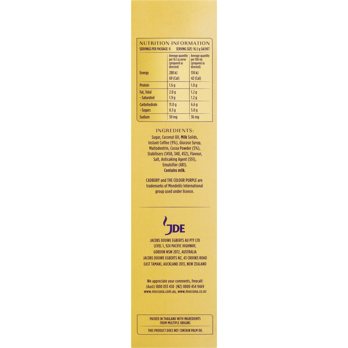 Moccona Cadbury Mocha Sachets 8 pack, 1pc
