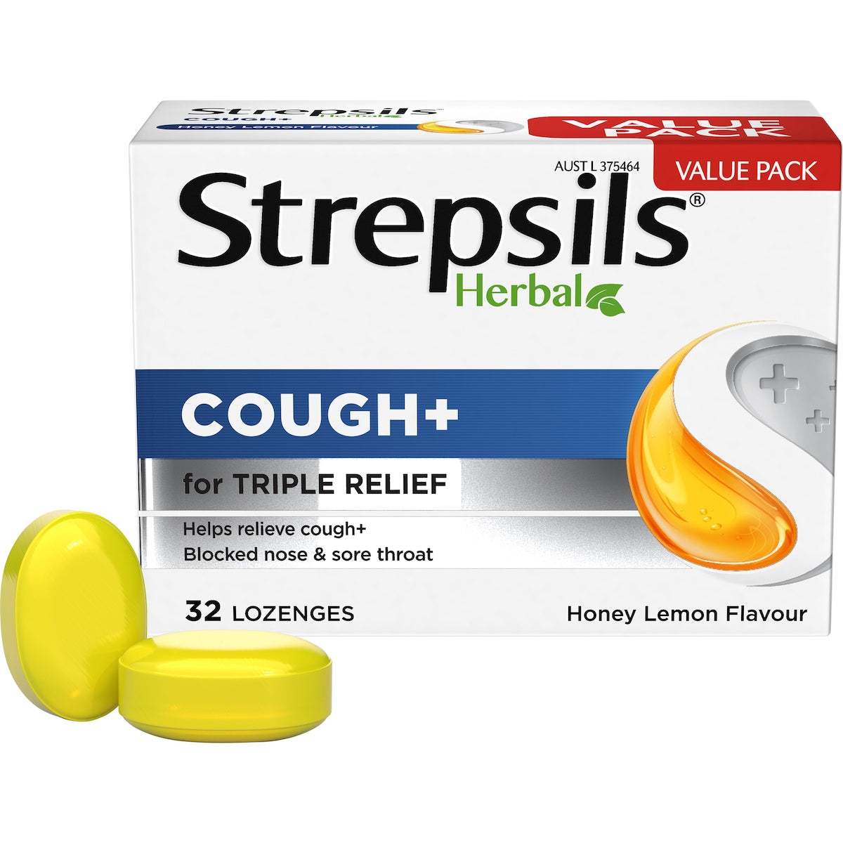 Strepsils Herbal Cough Blocked Nose Sore Throat Lozenges Honey Lemon 32 Pack