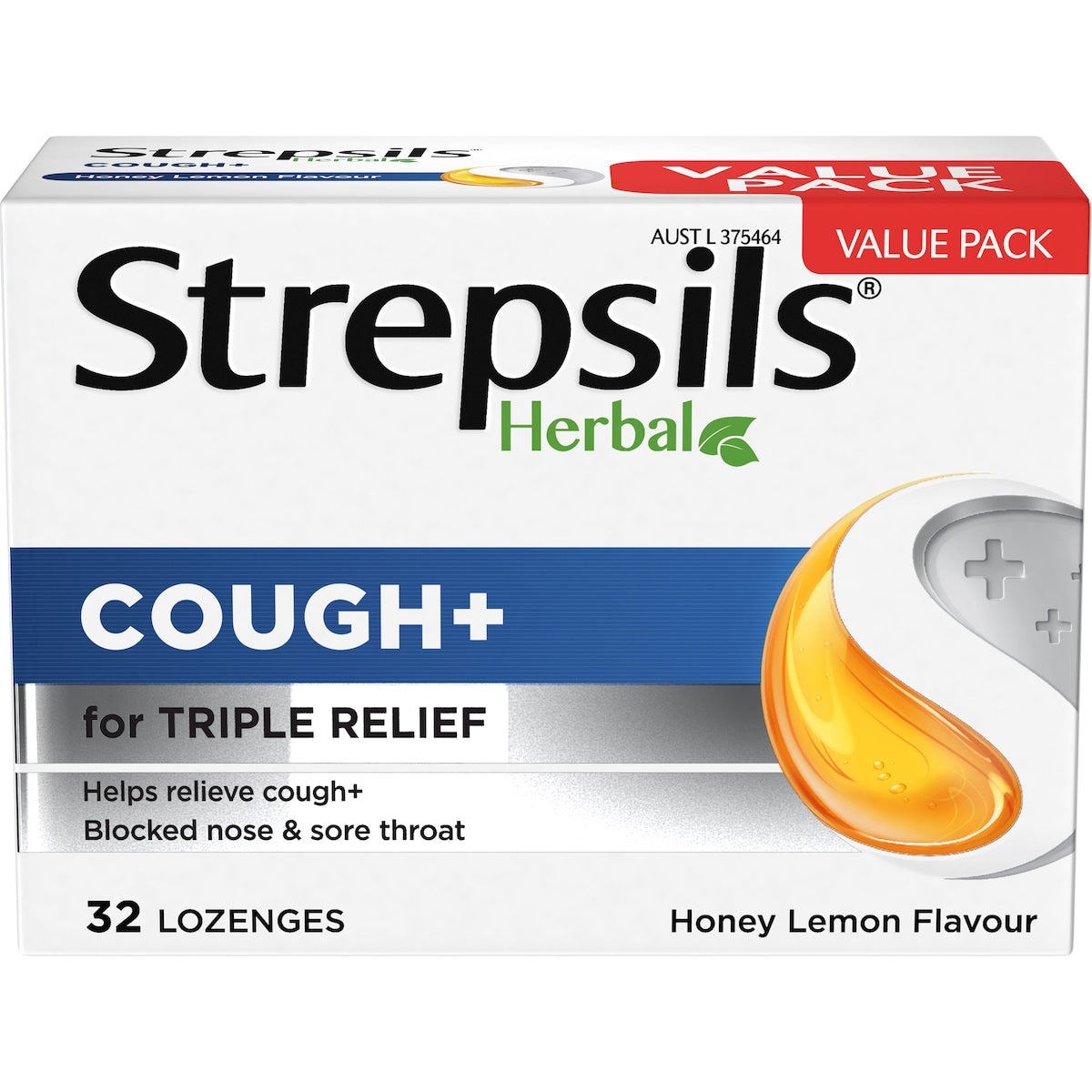 Strepsils Herbal Cough Blocked Nose Sore Throat Lozenges Honey Lemon 32 Pack