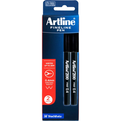 Artline 200 Fineline Pen Black 0.4mm 2 Pack