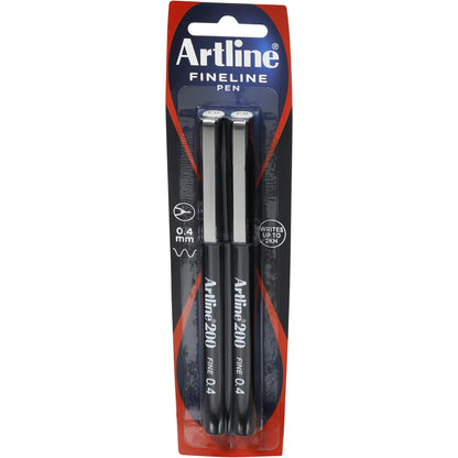 Artline 200 Fineline Pen Black 0.4mm 2 Pack