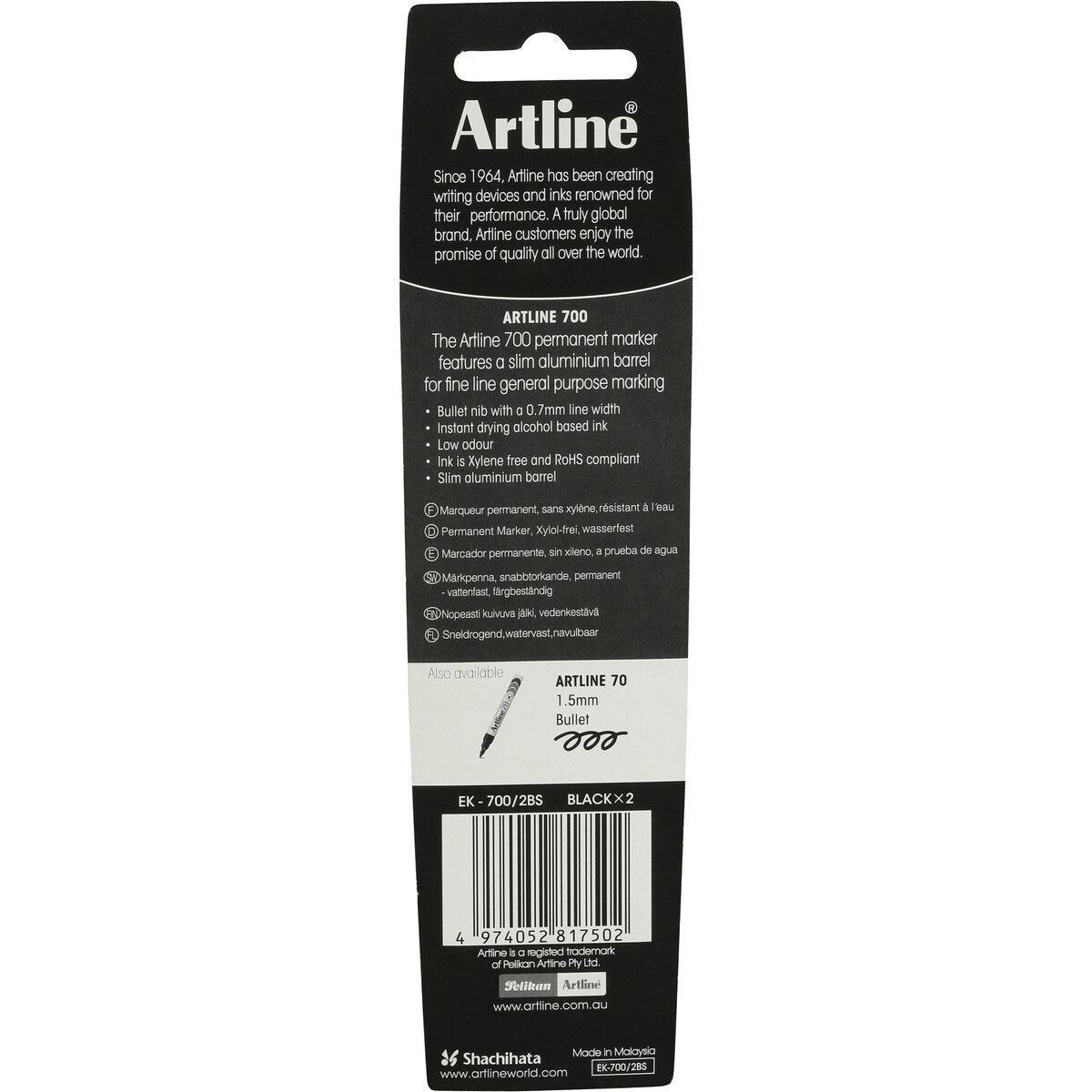 Artline Permanent Marker Black 700mm 2 Pack