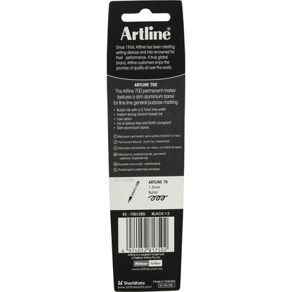 Artline Permanent Marker Black 700mm 2 Pack
