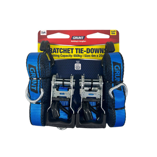 Grunt Ratchet Tie Down - 25mm x 6m - 2 Pack
