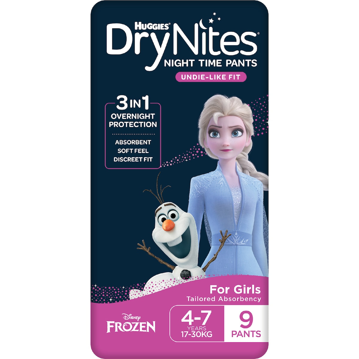 Huggies Drynites Night Pants Girl 4-7 Years (17-30kg) 9 Pack