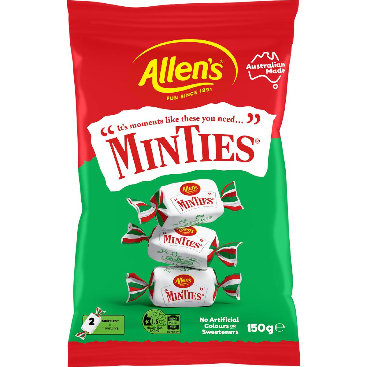 Allen's Minties Mint Chewy Lollies Bag 150g