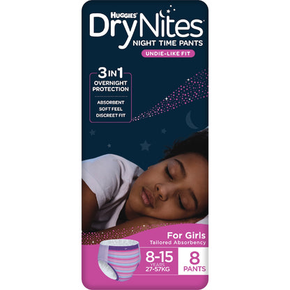 Huggies Drynites Night Pants Girl 8-15 Years (27-57kg) 8 Pack