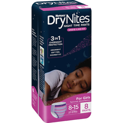 Huggies Drynites Night Pants Girl 8-15 Years (27-57kg) 8 Pack