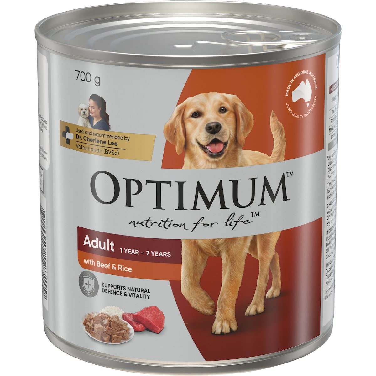Optimum Adult Wet Dog Food Beef & Rice Can 700g