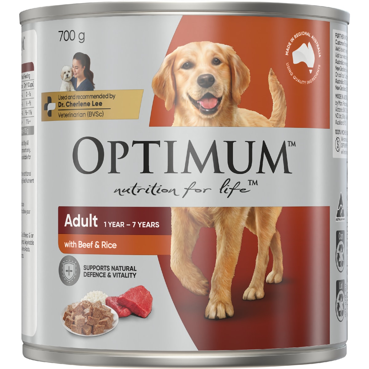 Optimum Adult Wet Dog Food Beef & Rice Can 700g