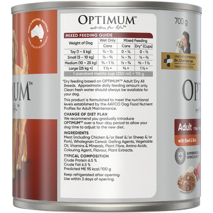 Optimum Adult Wet Dog Food Beef & Rice Can 700g