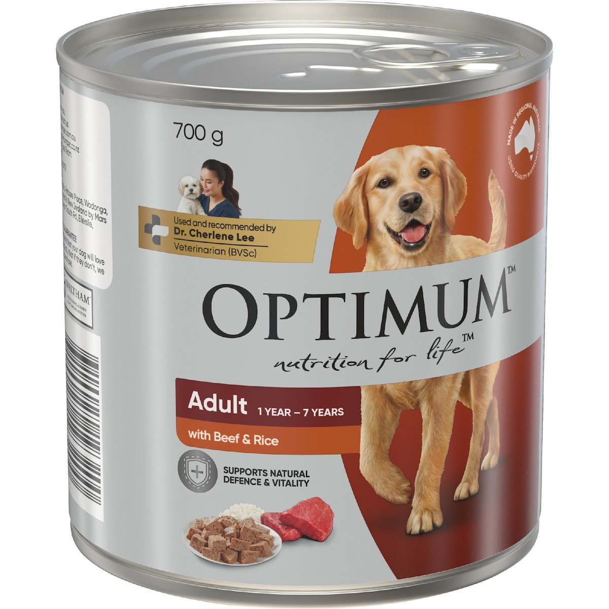 Optimum Adult Wet Dog Food Beef & Rice Can 700g