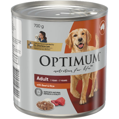 Optimum Adult Wet Dog Food Beef & Rice Can 700g