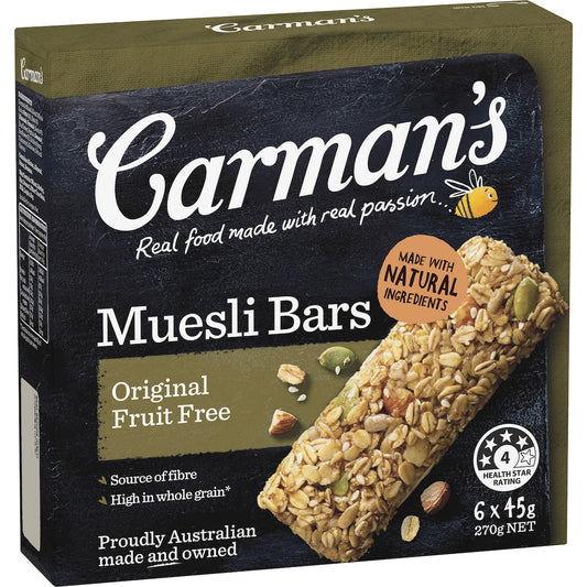 Carmans Muesli Bars Original Fruit Free 6 pack