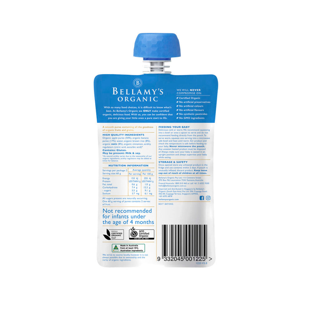 Bellamy's Organic Pouch Banana Apple Porridge - 120g