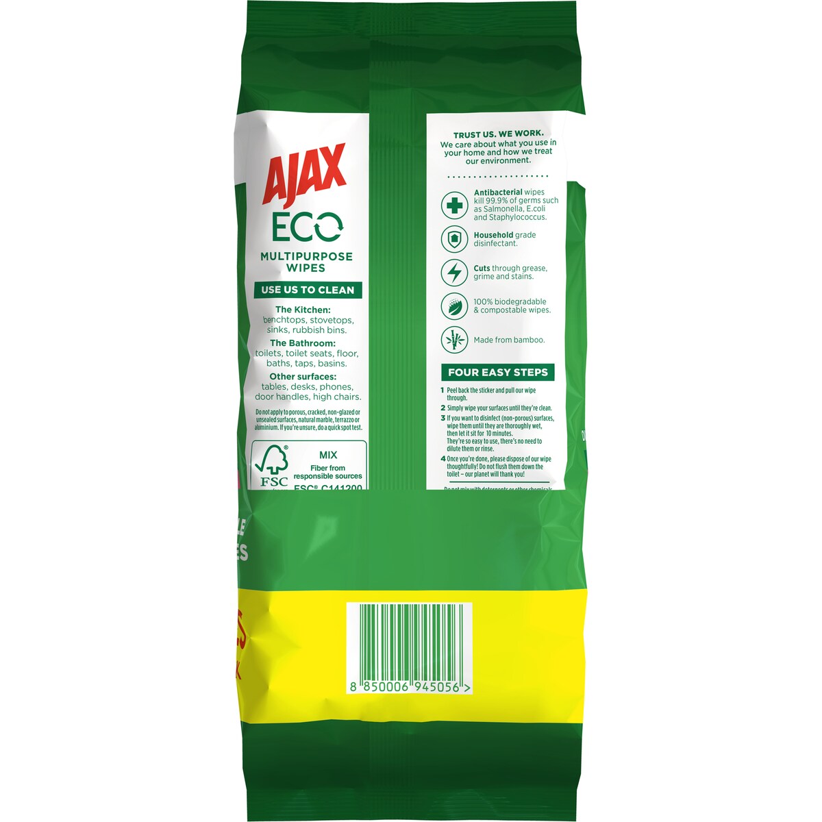 Ajax Eco Antibacterial Cleaning Wipes Vanilla & Berries 220 Pack