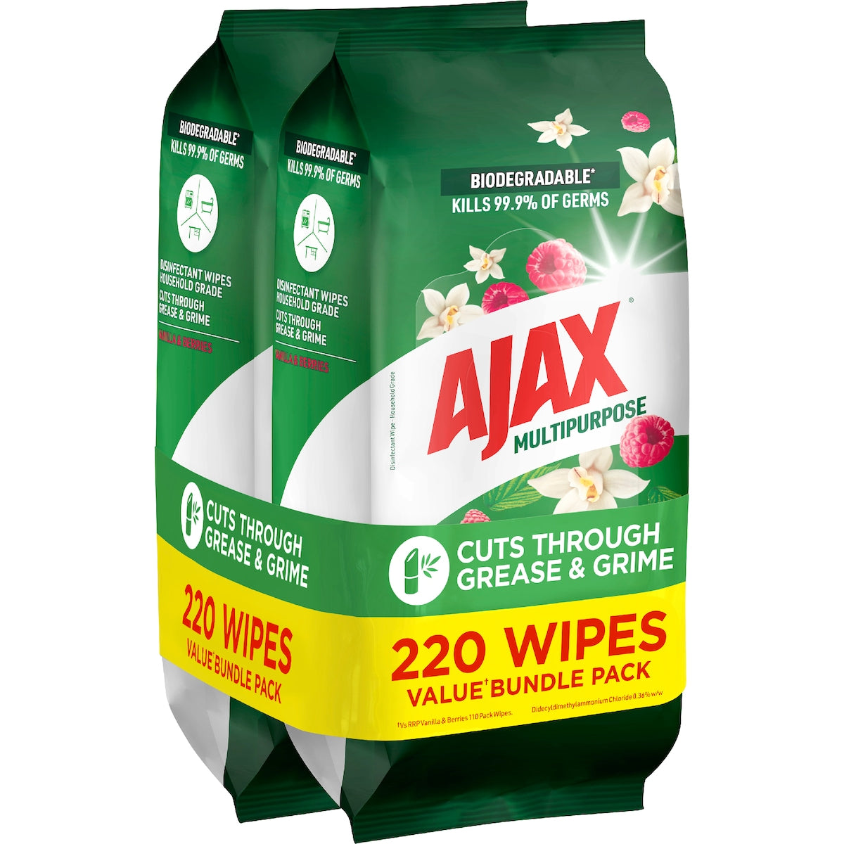 Ajax Antibacterial Disinfectant Cleaning Wipes Vanilla Berries 110 X 2 Pack