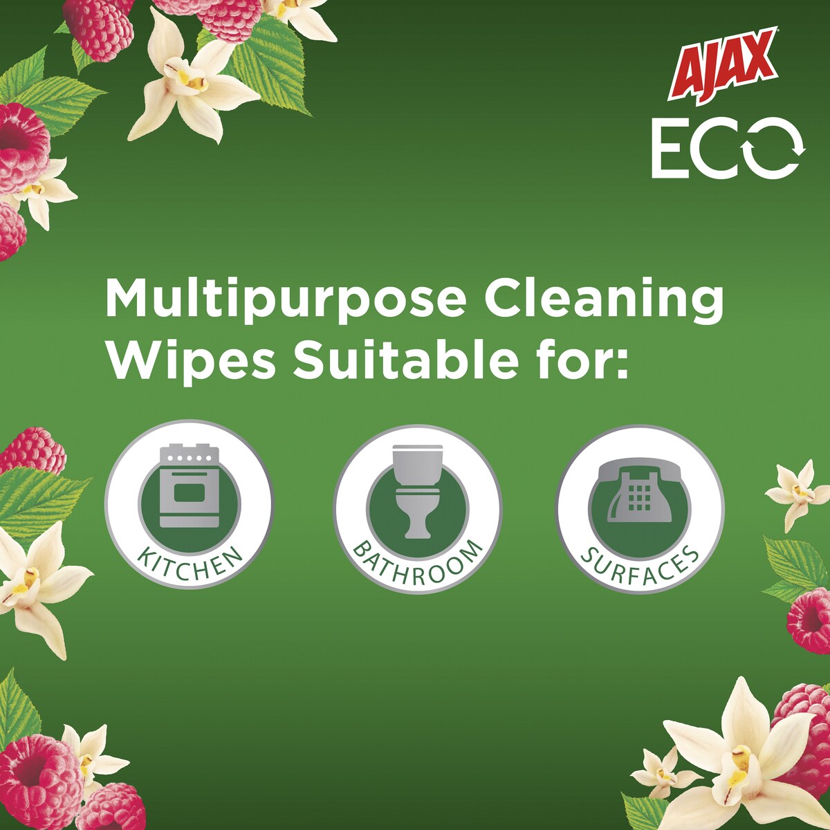 Ajax Eco Antibacterial Cleaning Wipes Vanilla & Berries 220 Pack