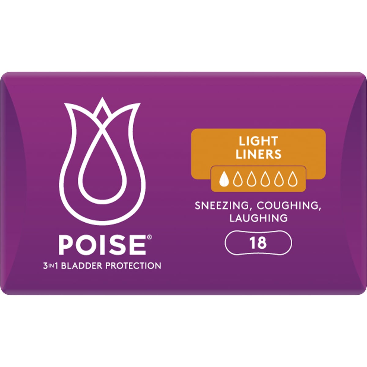 Poise Incontinence Liners Light 18 Pack