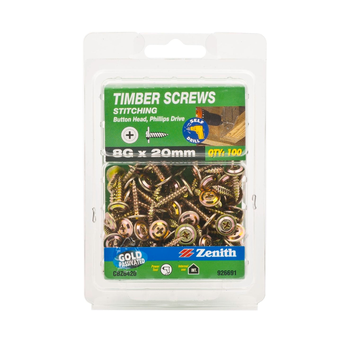 Zenith Timber Screws - 8g x 20mm - Gold - 100 Pack