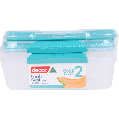 Decor Fresh Seal Clips Container Set, Oblong 2l X 2 Pack