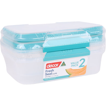 Decor Fresh Seal Clips Container Set, Oblong 2l X 2 Pack