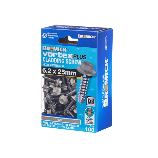 Bremick Vortex Plus Cladding Screw - 6.2 x 25mm - 100 Pack