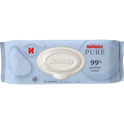 Huggies Pure 99% Purified Water Baby Wipes 72 Pack