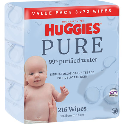 Huggies Pure 99% Purified Water Baby Wipes 214 Pack