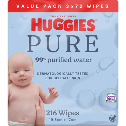 Huggies Pure 99% Purified Water Baby Wipes 214 Pack