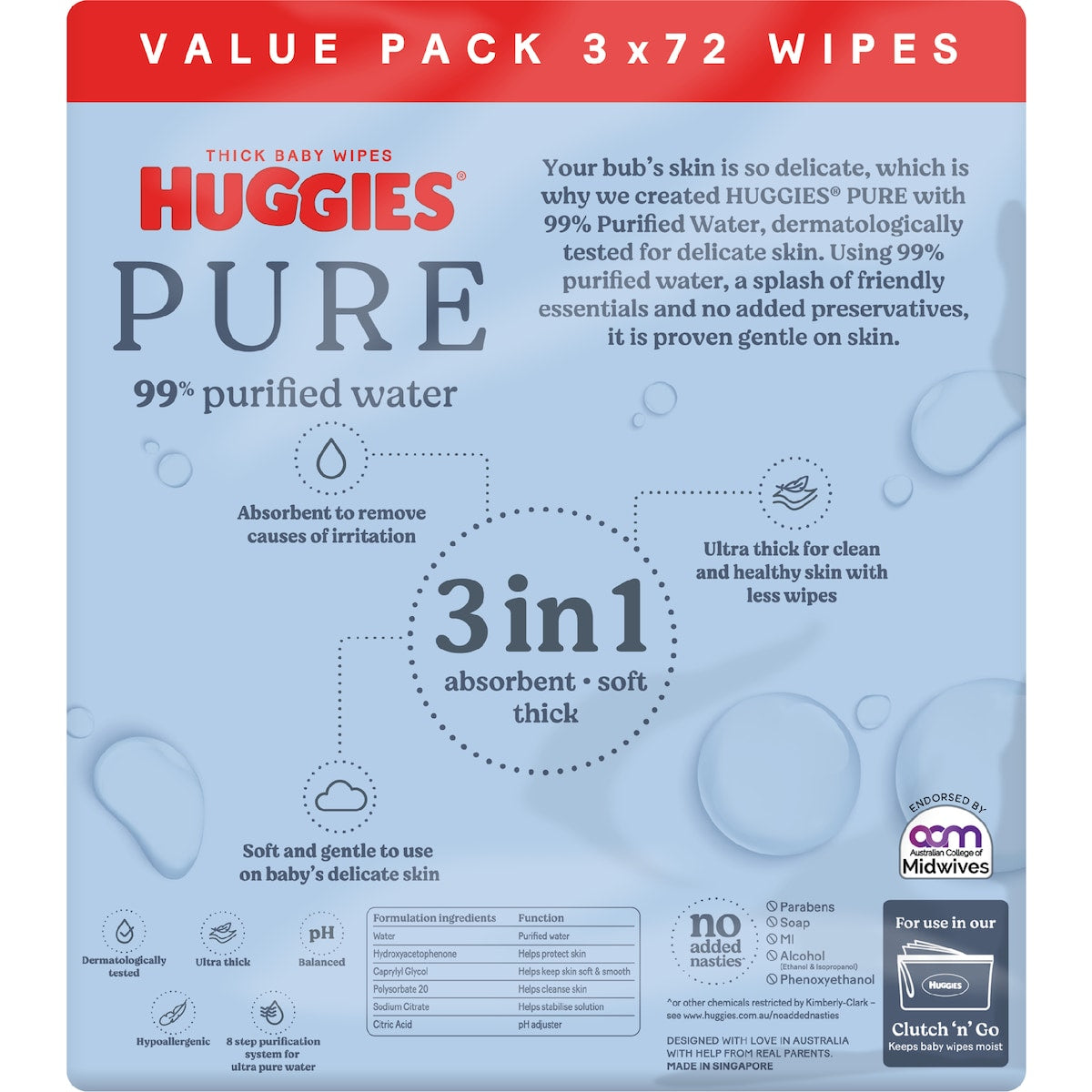 Huggies Pure 99% Purified Water Baby Wipes 214 Pack