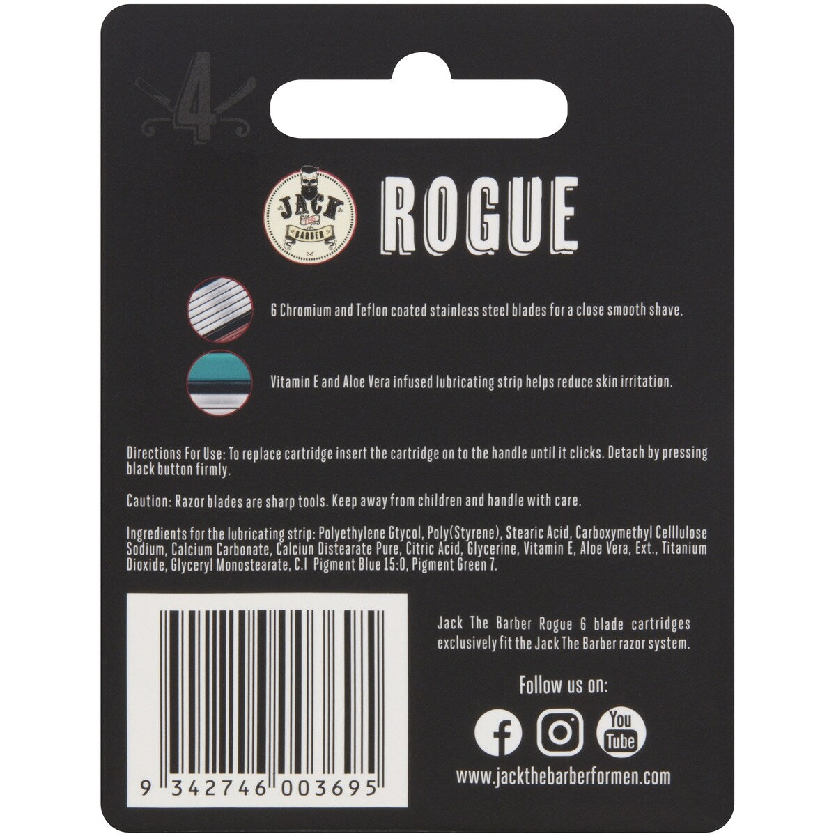Jack The Barber Rogue 6 Blade Cartridge Refill 4 Pack