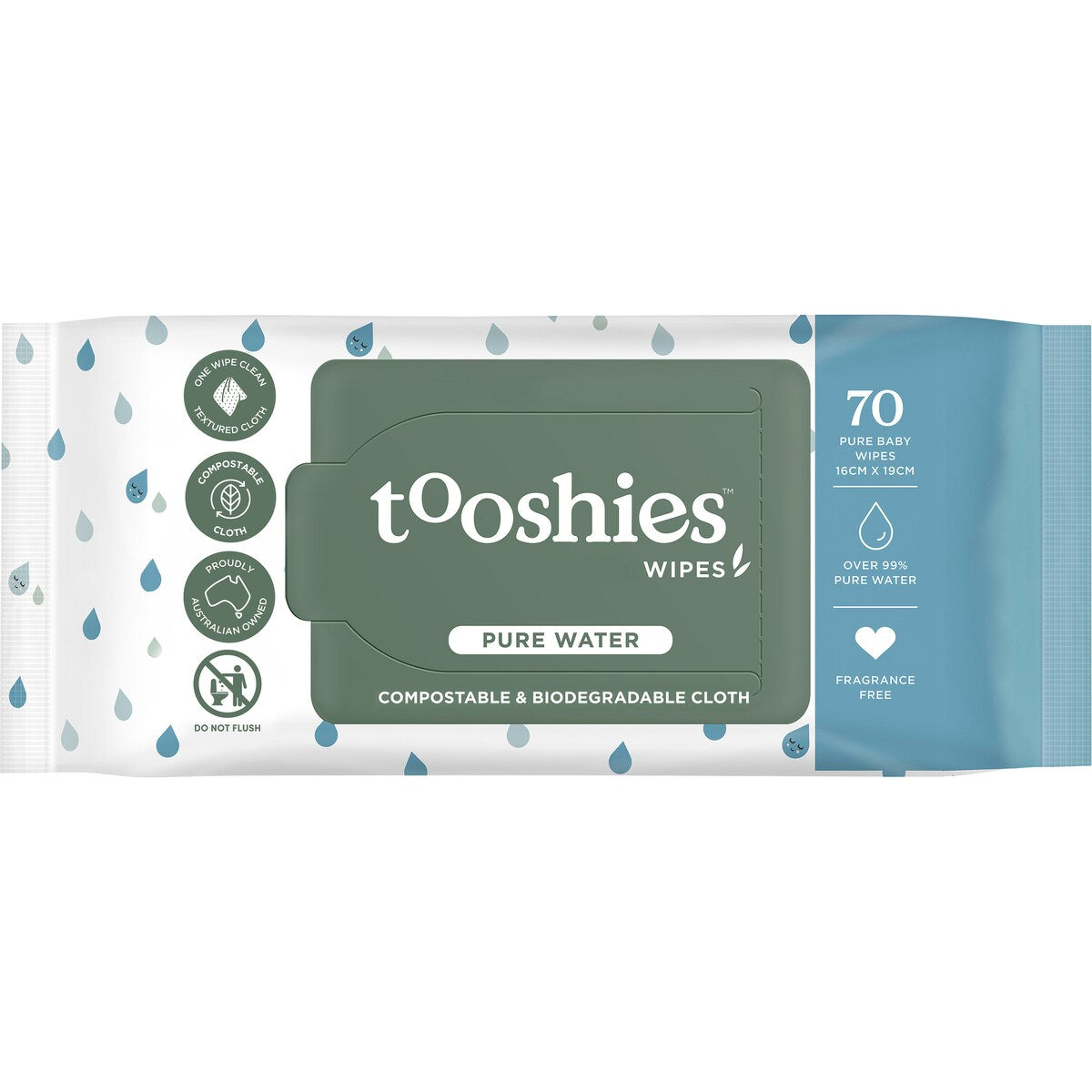 Tooshies Eco Wipes Pure Water Baby Wipes 70 Pack