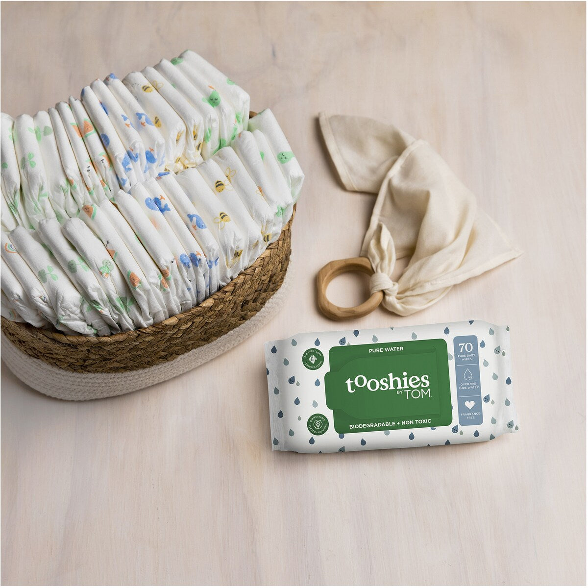 Tooshies Eco Wipes Pure Water Baby Wipes 70 Pack