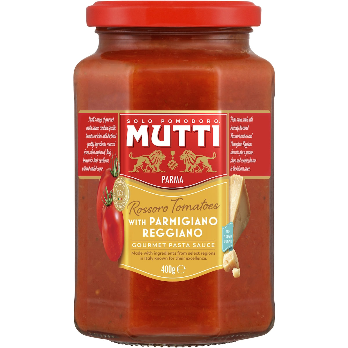 Mutti Gourmet Pasta Sauce Rossoro Tomatoes Parmigiano Reggiano 400g
