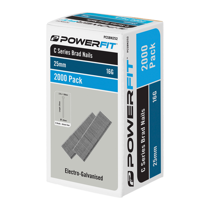 Powerfit C Series Brad Nails - 25mm - 2000 Pack