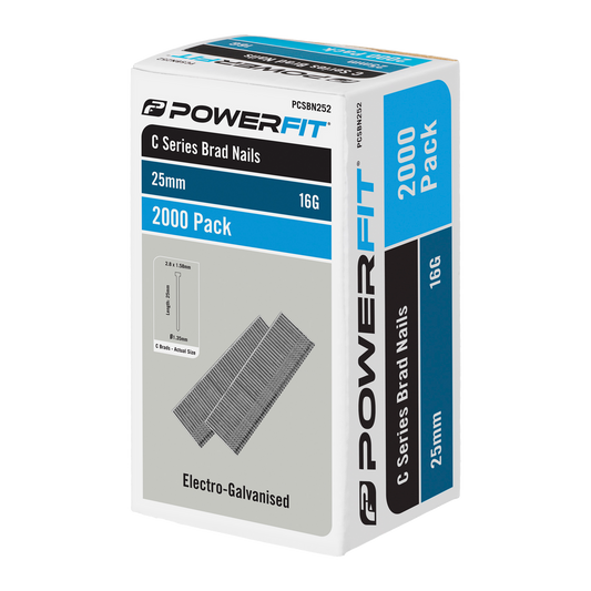 Powerfit C Series Brad Nails - 25mm - 2000 Pack