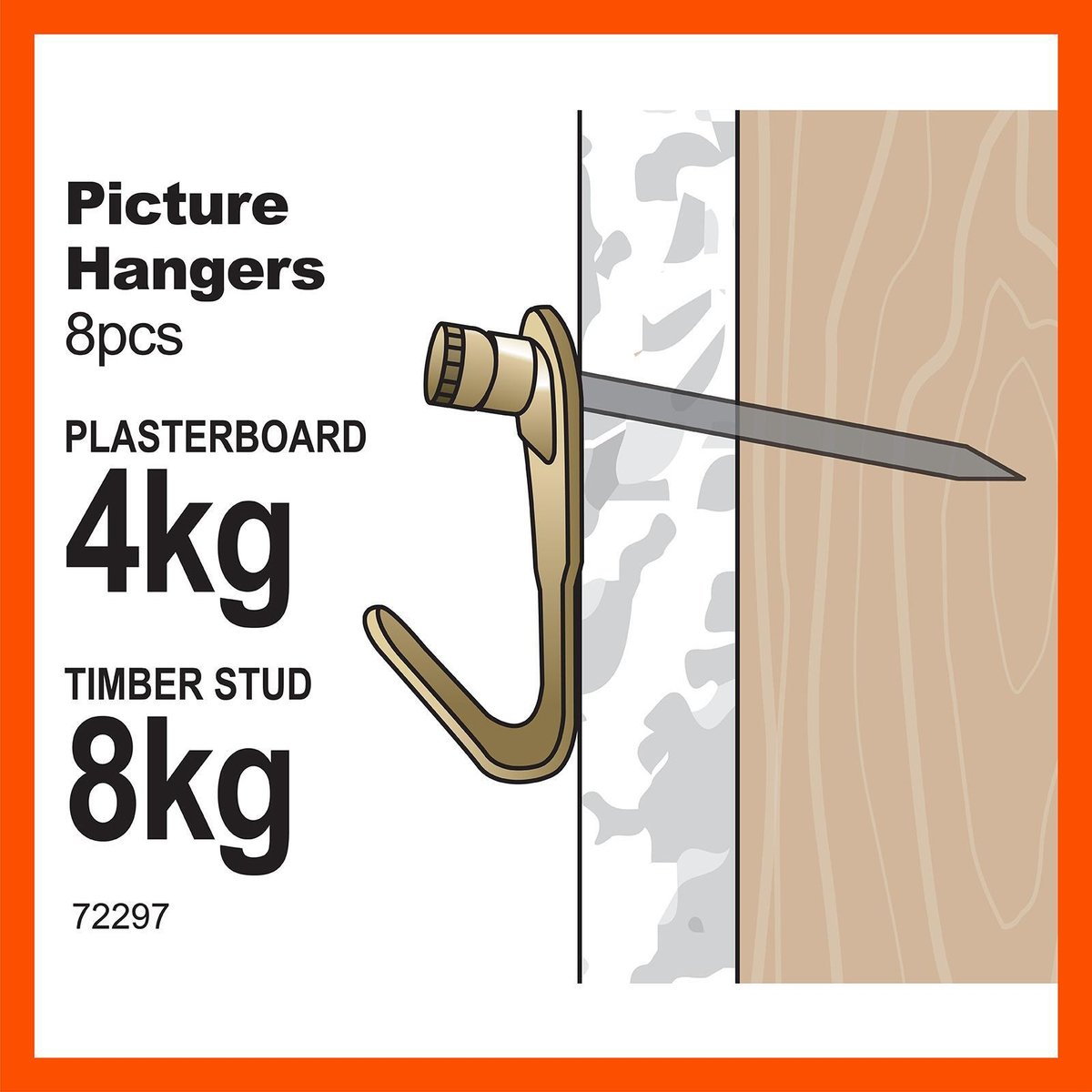 Everhang Picture Hanging - 8kg - Brass Plated - 8 Pack