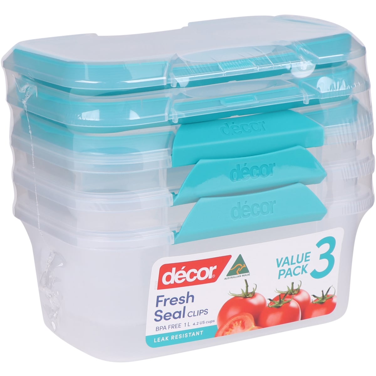 Decor Fresh Seal Clips Container Set Oblong 1l X 3 Pack