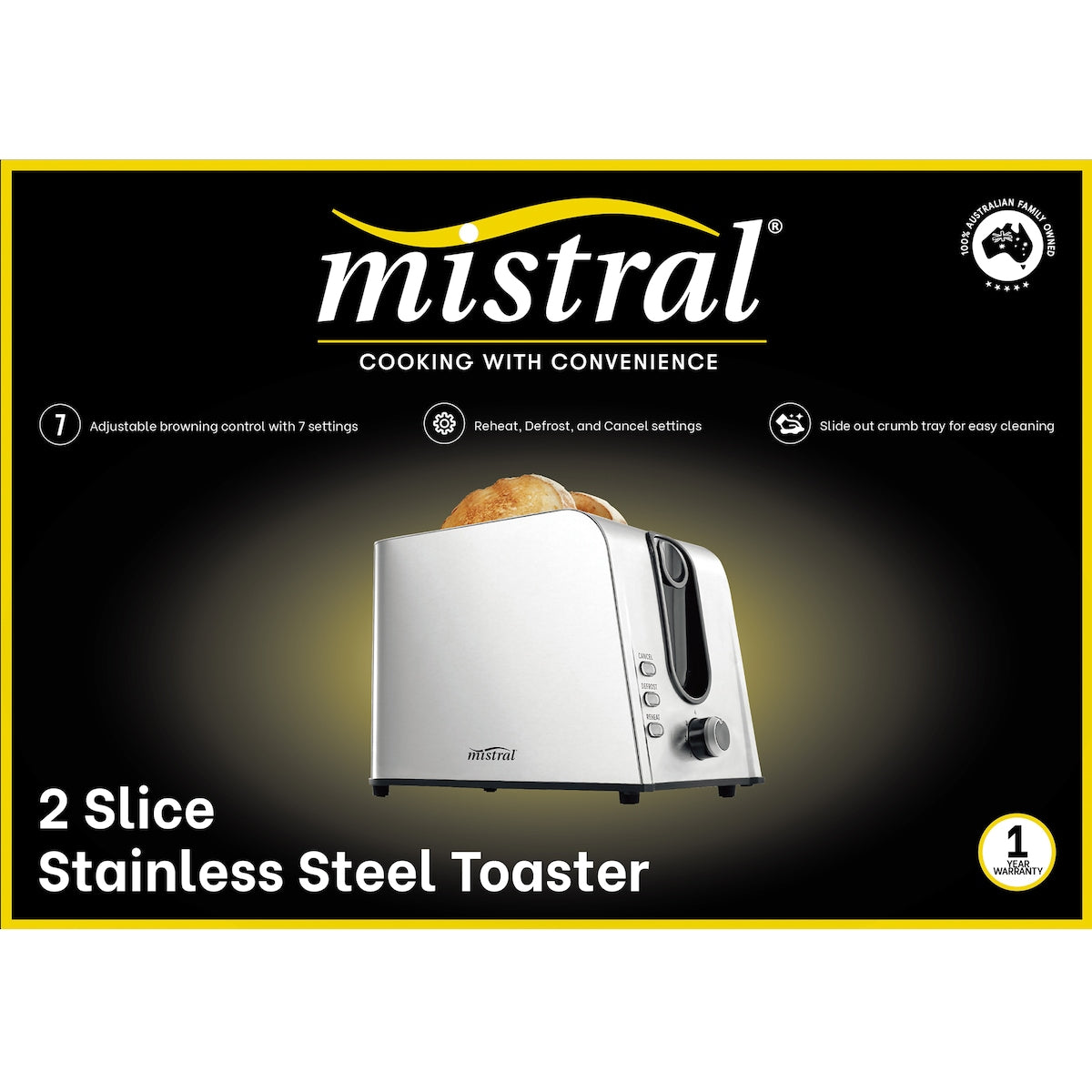 Mistral 2 Slice Stainless Steel Toaster Each