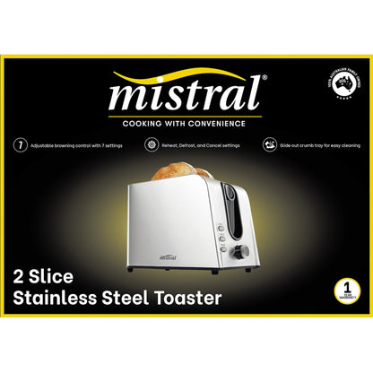 Mistral 2 Slice Stainless Steel Toaster Each