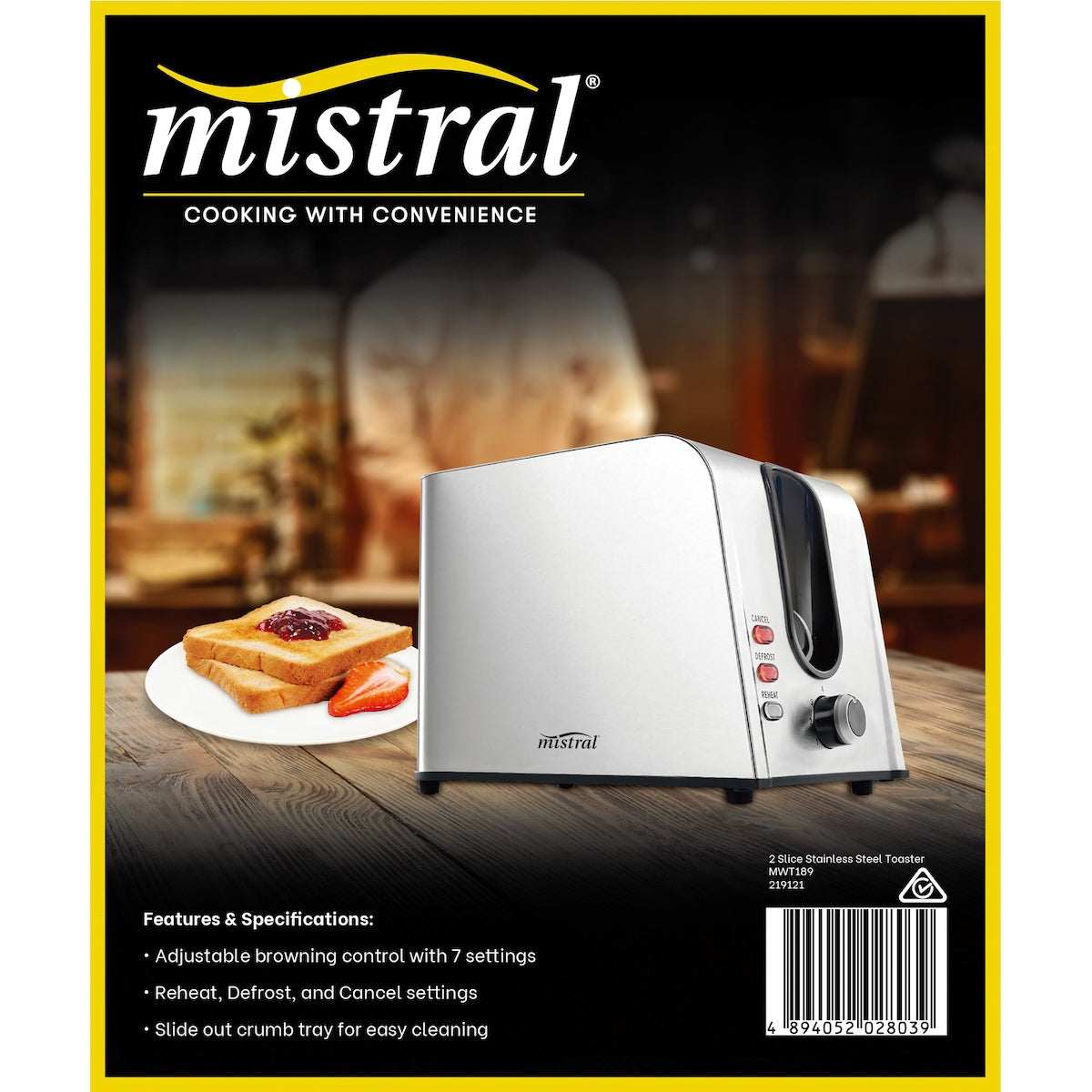 Mistral 2 Slice Stainless Steel Toaster Each