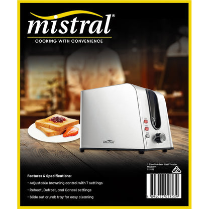 Mistral 2 Slice Stainless Steel Toaster Each