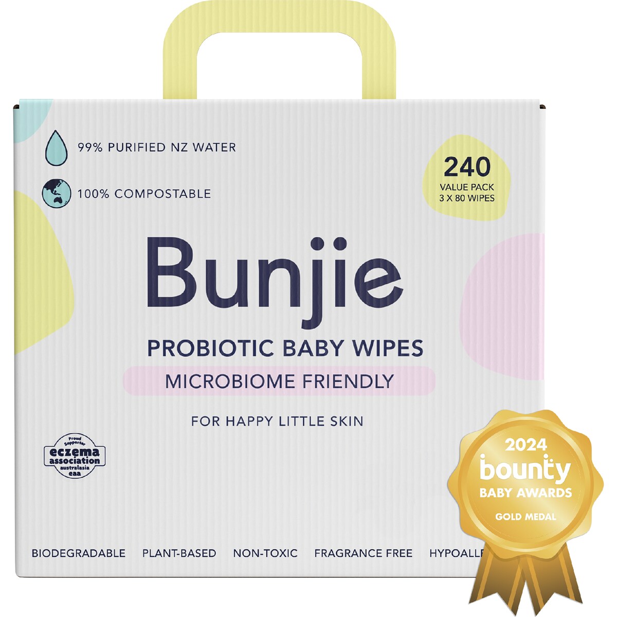Bunjie Baby Probiotic Baby Wipes 3 X80 Pack