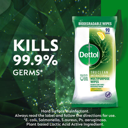 Dettol Tru Clean Antibacterial Multipurpose Wipes Citrus 90 pack