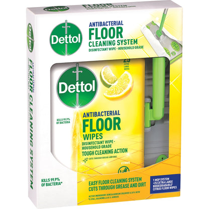 Dettol Antibacterial Floor Mop System With 25 Floor Cleaning Wipes Each