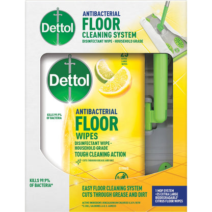Dettol Antibacterial Floor Mop System With 25 Floor Cleaning Wipes Each