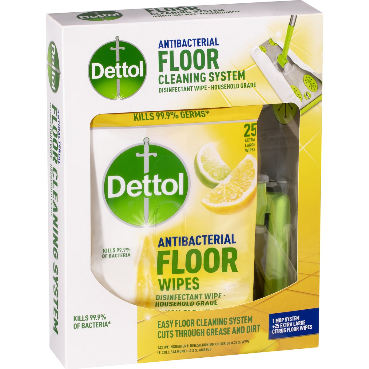 Dettol Antibacterial Floor Mop System With 25 Floor Cleaning Wipes Each