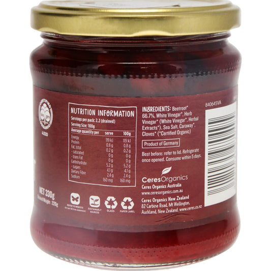 Ceres Organics Organic Sliced Beetroot No Added Sugar 330g